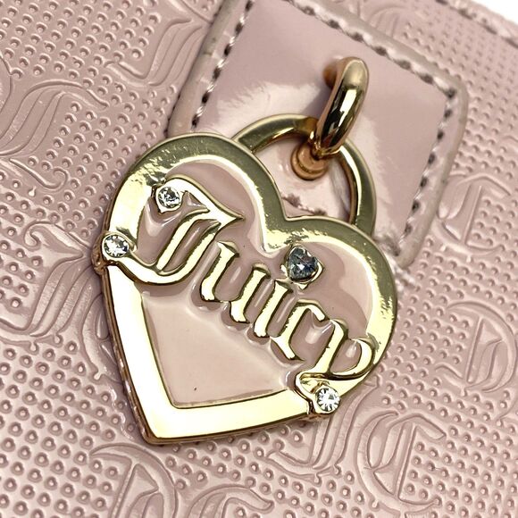 Juicy Couture Pink Zip Around Wallet Heart Charm Small Patent Logo Embossed Y2K - Picture 2 of 15